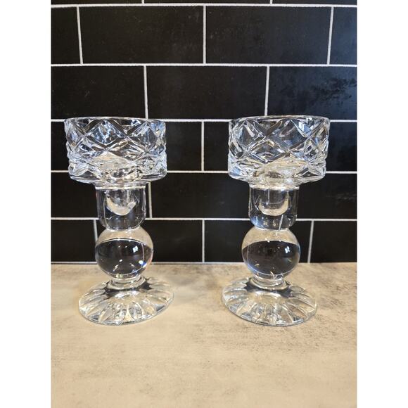 Vintage Set of 2 6" BLOCK Candleholder Candlestick Holders Cut Lead Crystal EUC - Picture 4 of 12